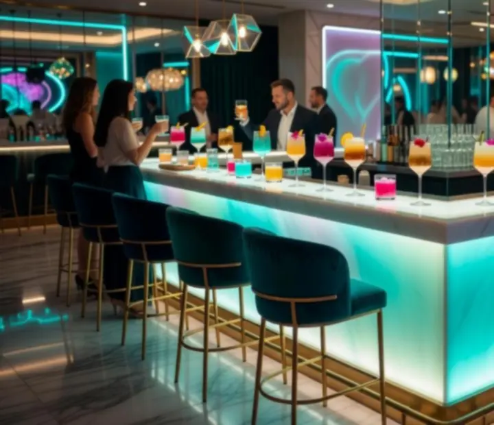 Bar Cezaria Casino s prémiovými koktejly připravenými k párování s jídlem.