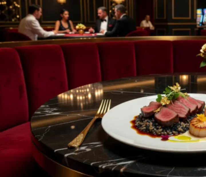 Signature specialita šéfkuchaře servírovaná v moderním prostředí casino restaurace.